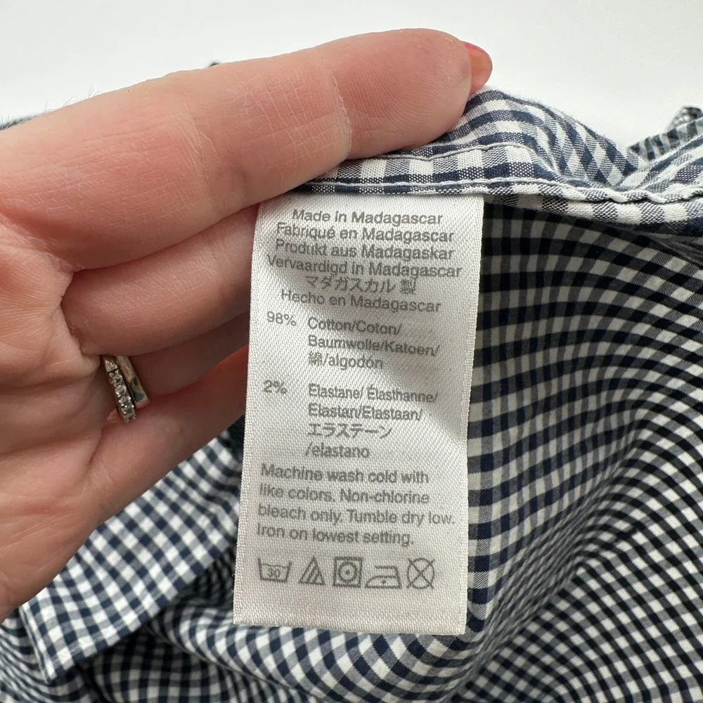 J Crew Flex Washed Slim Fit Gingham Shirt Mens XL Navy Blue White Long Sleeve‎